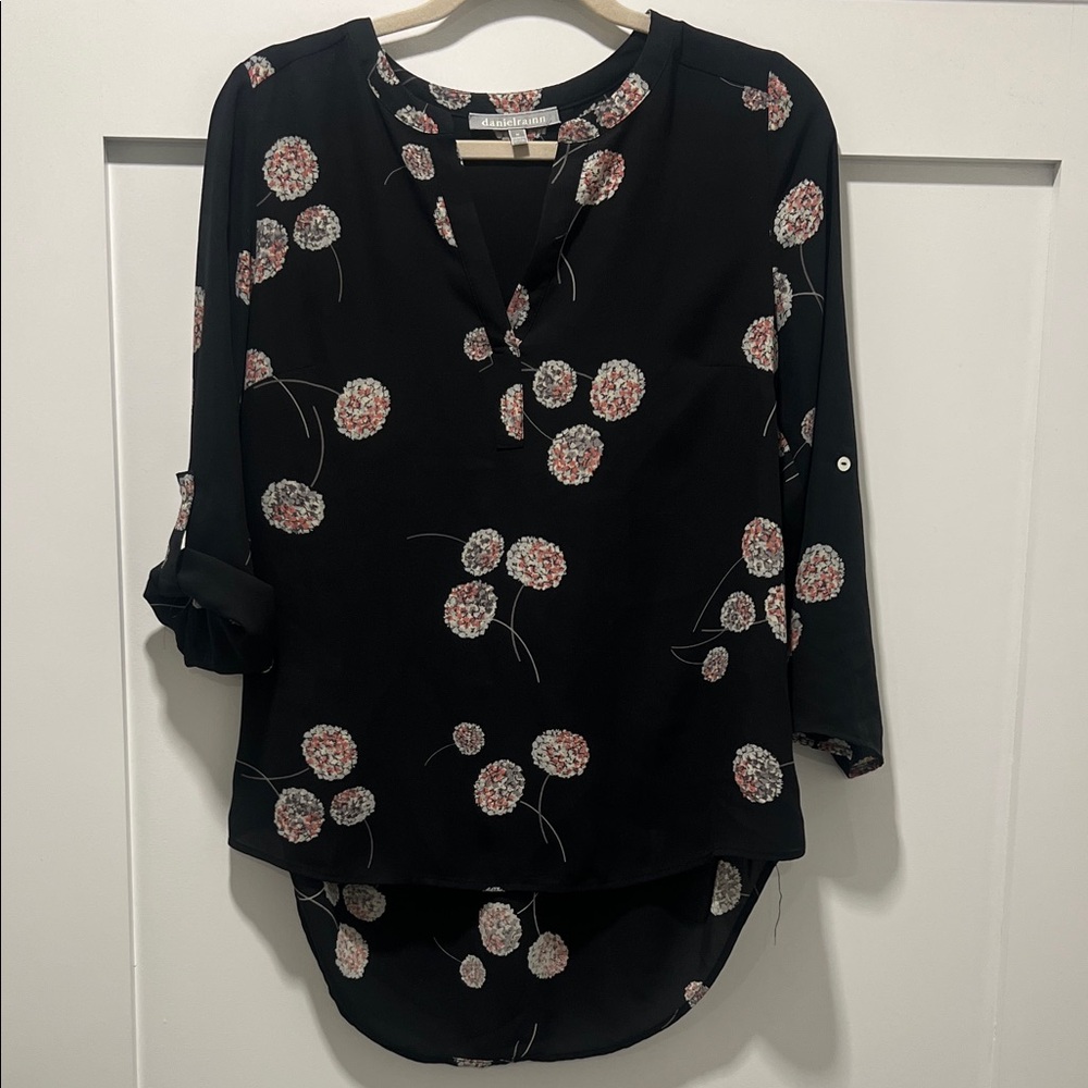 Daniel Rainn Black Blouse with Floral Design